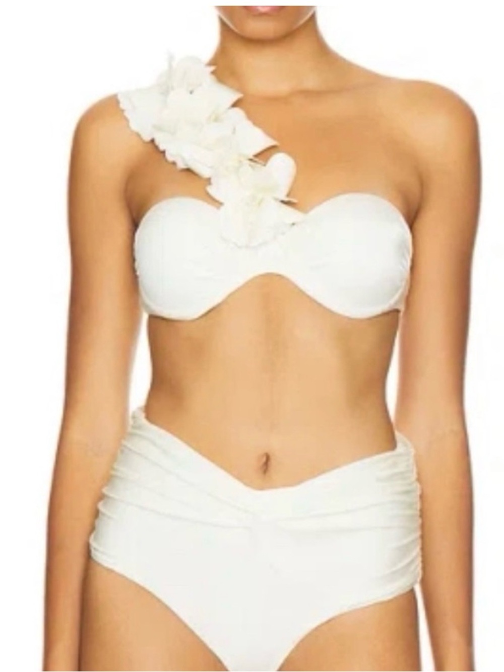 PatBO Twist Front High Waisted Bikini Bottom in Off-White/Cream